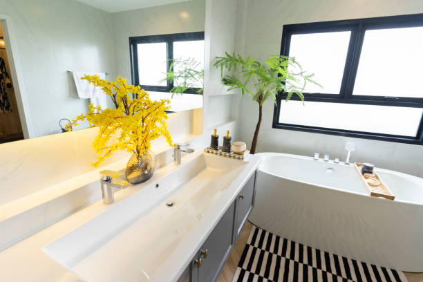 istock A luxury bathroom with duo sinks and marble top. 2035268229