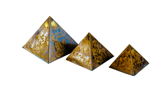 Souvenir pyramids of Egypt for background conceptual travel. Pyramids of Giza Egypt, Global Wonders of the World Travel Area