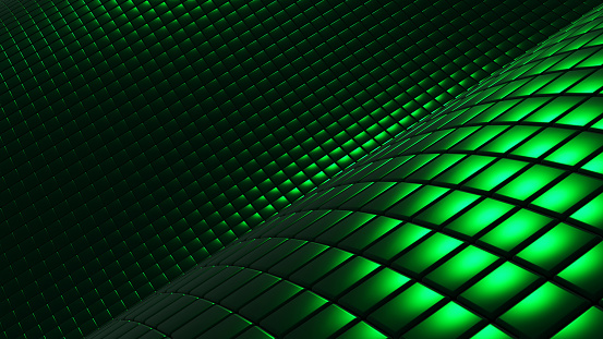 Green metallic background, metal modern 3D  technology geometric  wallpaper, rendering  illustration.