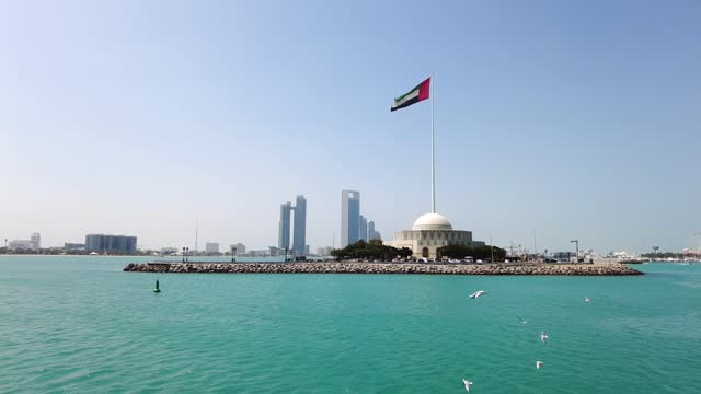 Abu Dhabi cityscape, sea view from the boat