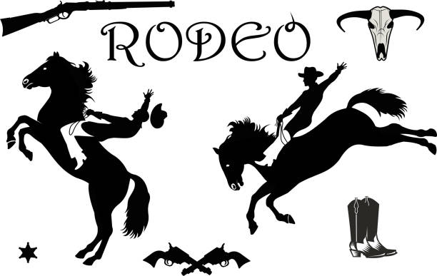 illustrations, cliparts, dessins animés et icônes de man riding bucking bronco in rodeo wild west - cowboy rodeo wild west bucking bronco