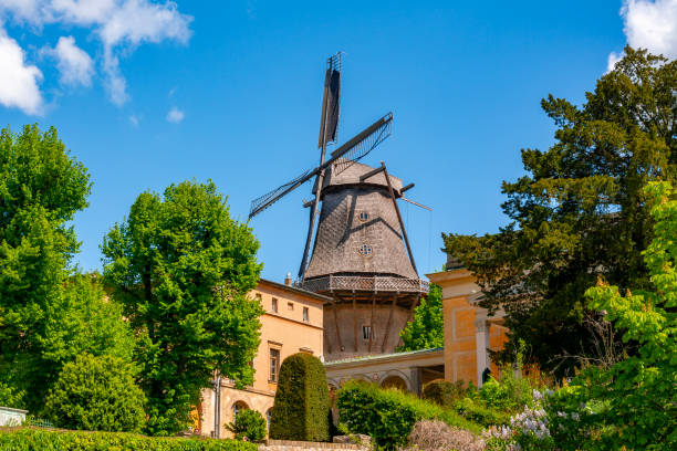 Potsdam, Germany - May 2019: Medieval windmill in Sanssouci park