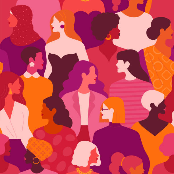 international women's day pattern. - velká skupina lidí skupina lidí stock ilustrace