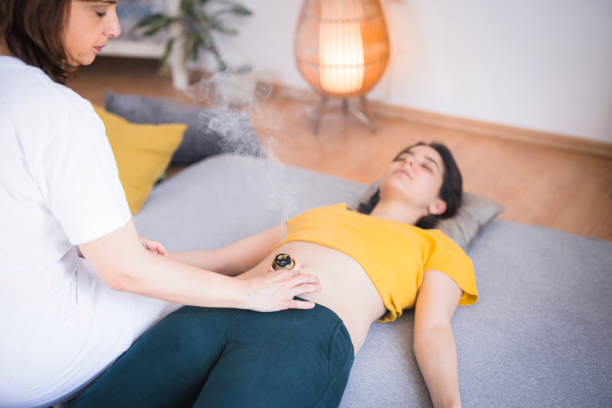 Moxibustion on the human body
