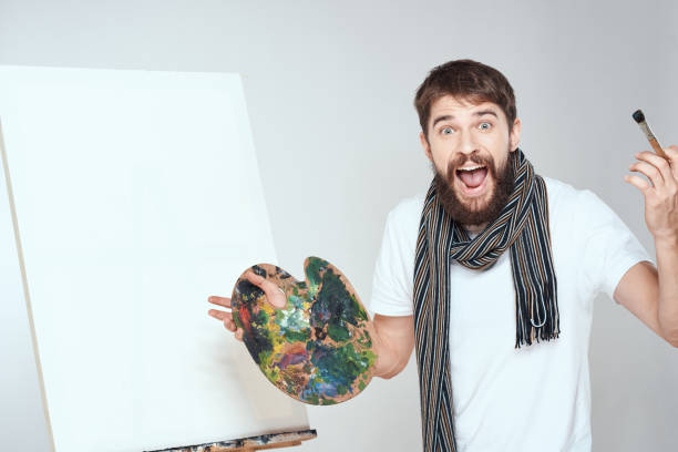 artist palette with paints easel for drawing art. High quality photo