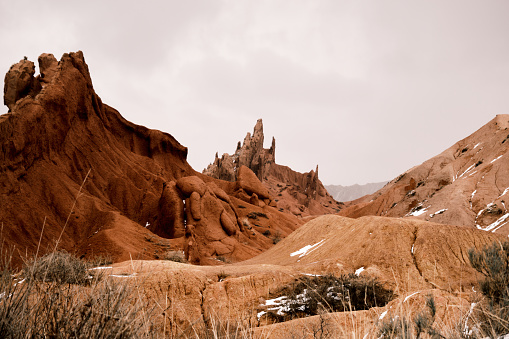 Wide view of Fairytale canyon (Issyk-Kul, Kyrgyzstan) in winter