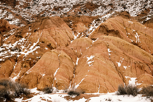 View of Fairytale canyon (Issyk-Kul, Kyrgyzstan) in winter