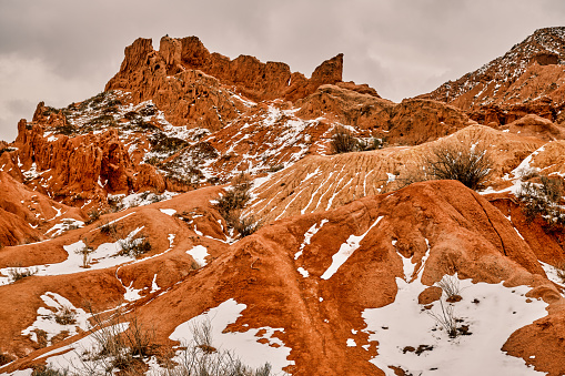 View of Fairytale canyon (Issyk-Kul, Kyrgyzstan) in winter