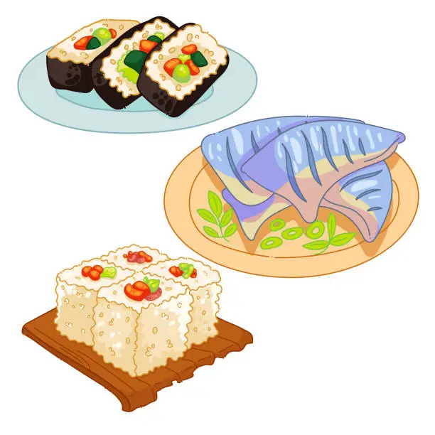 Vector illustration of Food Illustration. Japanese food. Vector Illustration