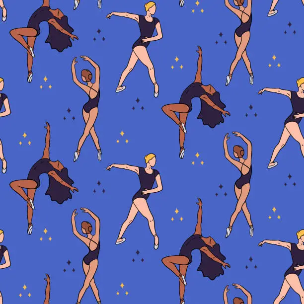 Vector illustration of Seamless pattern with dancing ballerinas