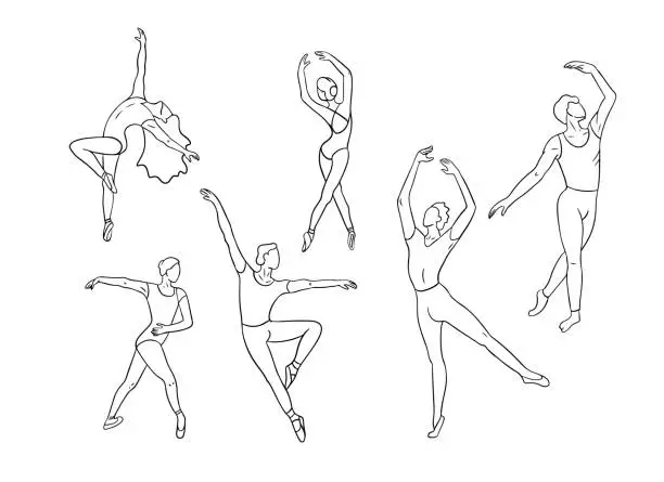 Vector illustration of Hand drawn sketch outline set with dancing people