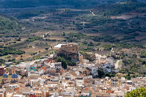 aerial image where you can see the village and the old castle under restoration.