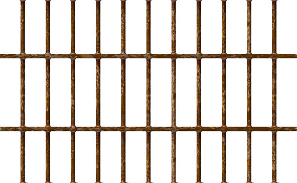 istock Realistic Jail bars rusty, prison iron interior.  illustration metal lattice. Detention centre cell. Isolated. 2035415019