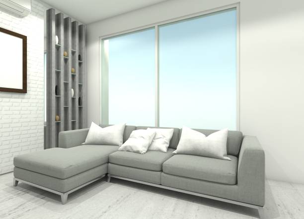 istock Comfortable Living Room Design with Sofa and Wooden Partition 2035419859