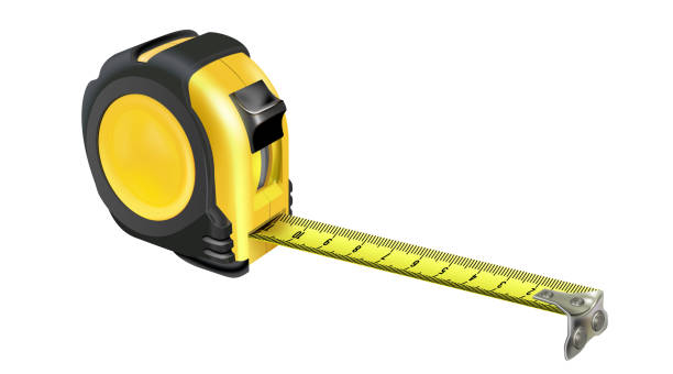 istock Realistic Tape measure isolated on white background. Photo-realistic roulette construction tool isometric. Length measuring. Design case in yellow-black version. 2035436540