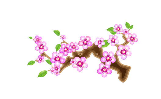 Branch sakura,  illustration cherry blossom, with flowers in anime style. Unorthodox East Asian decoration tradition in partially animated stylistic solution. EPS 10.
