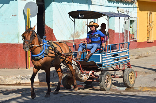 Trinidad, Cuba - April 26, 2016: Passenger transport with a horse-drawn carriage