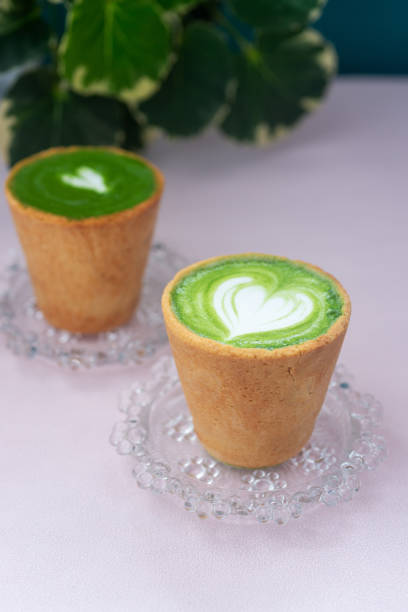istock Hot matcha latte in an edible cookie cup. 2035446029