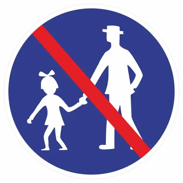 Vector illustration of ending pedestrian path, footpath, people, traffic sign, road mark, vector icon, eps.