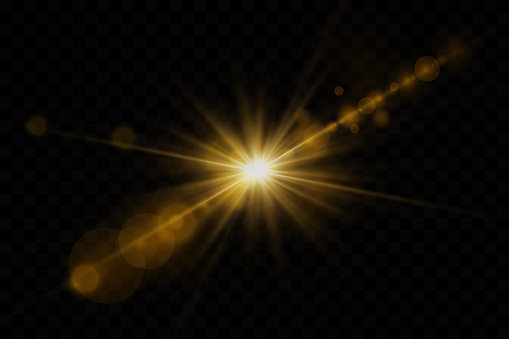 Glowing sun flare effect, special lens light. Sun rays and flash of lines. On a transparent background.