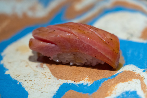 Chotoro sushu in omakasi course - aging fatty tuna sushi