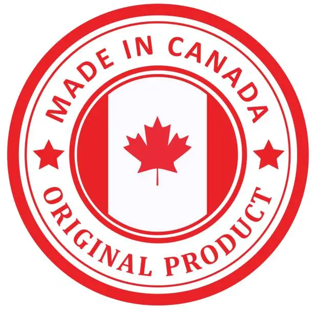 Vector illustration of Original product. Stamp with a flag. Made in Canada