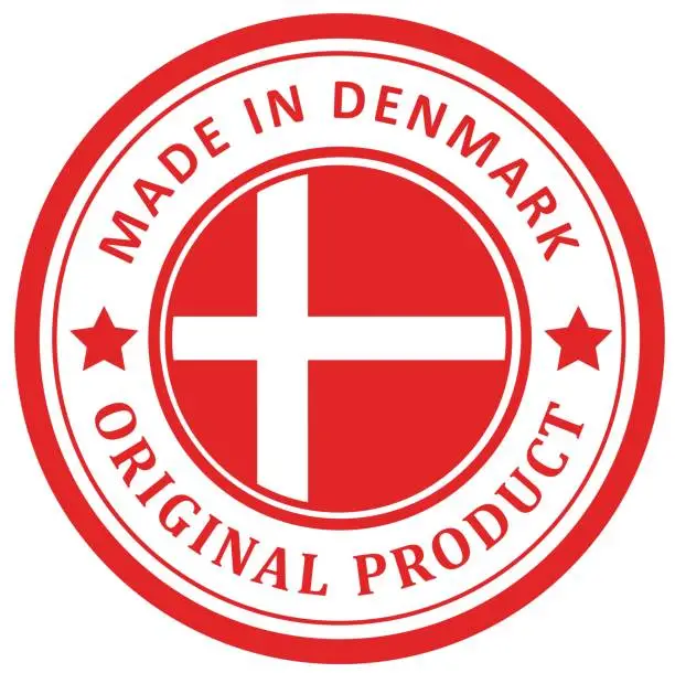 Vector illustration of Original product. Stamp with a flag. Made in Denmark