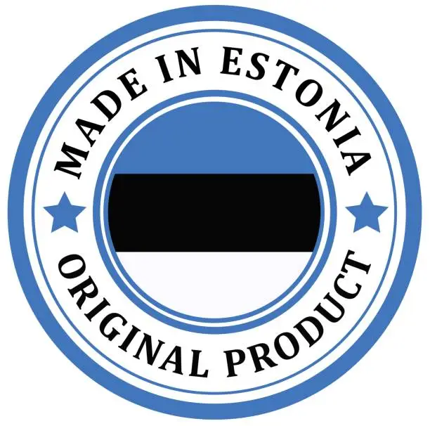 Vector illustration of Original product. Stamp with a flag. Made in Estonia