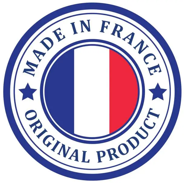 Vector illustration of Original product. Stamp with a flag. Made in France