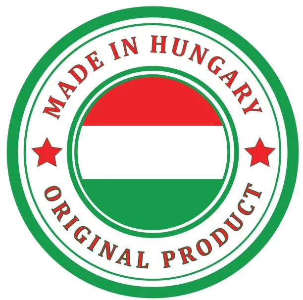 Vector illustration of Original product. Stamp with a flag. Made in Hungary