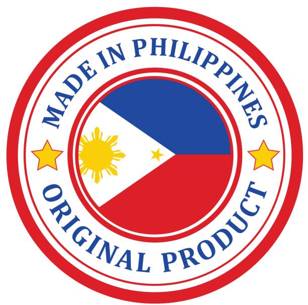 produkt oryginalny. stempel z flagą. wyprodukowano na filipinach - philippines flag vector illustration and painting stock illustrations