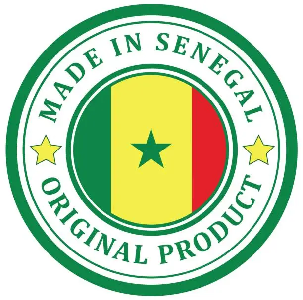 Vector illustration of Original product. Stamp with a flag. Made in Senegal