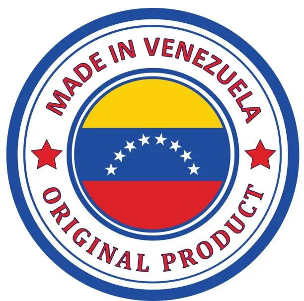 Vector illustration of Original product. Stamp with a flag. Made in Venezuela