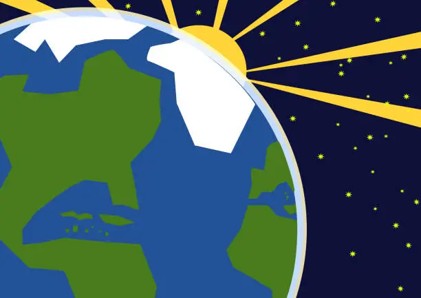 Vector illustration of Earth with sun beams