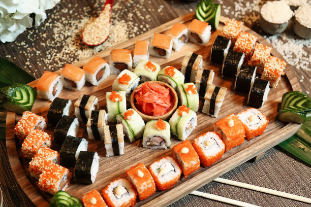 istock Wooden Tray With Sushi and Chopsticks 2035560788