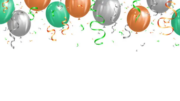 Vector illustration of Saint Patrick s Day horizontal banner with irish colored balloons and confetti