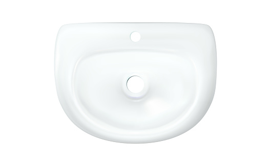 Understaffed realistic white Sink top view. Bathroom washbowl without Tap. Modern wash basin isolated  illustration. For advertising or web design, interior element decor bathtub. Eps 10.