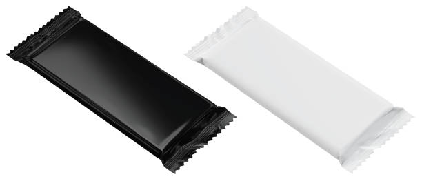 istock Black and white cellophane chocolate packaging, angled view. Clean mockup for branding. 3D realistic photo mockup of a box for a sweet product. Package for a chocolate bar on a white background. 2035583896