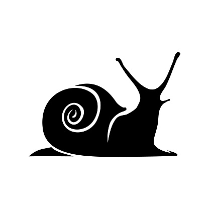 Icon snail. Escargot symbol. Isolated black silhouette snail on light background.  illustration