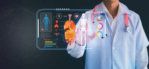 istock Doctor's hand showing physical examination icon on virtual screen, modern flat medical technology. 2035595918