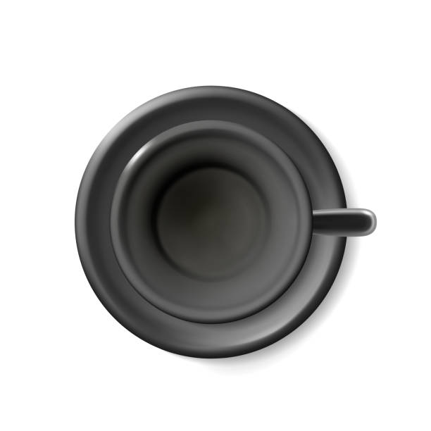 istock Top view mockup of a realistic blank empty black cup for coffee, tea. Tea set 3d illustration of a mug on a saucer detailed, a isolating light background.  with a shadow 2035601628