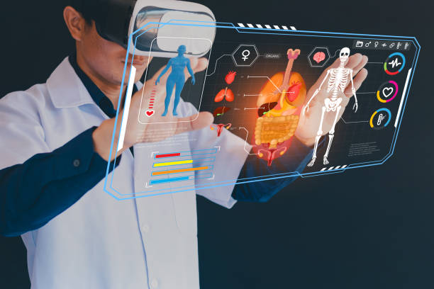 istock VR glasses technology, medical innovation, physical examination through VR glasses Test results with the Scientific and Medical Metaverse simulation interface. 2035607391