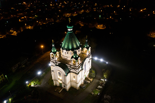 Night view from above on Alexander Nevsky Church. Nizhny Tagil. Russia