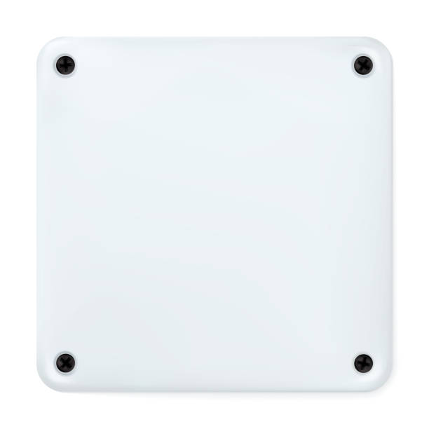 istock White square painted plate with black screws isolated on white. Style for graphic and web design template. 2035652741