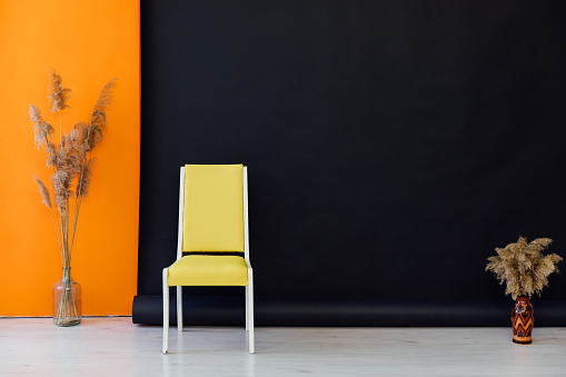 chair in black orange room interior