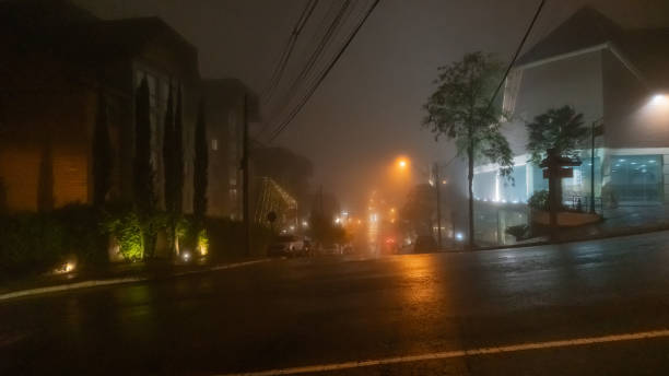 Gramado city center at night on a rainy day