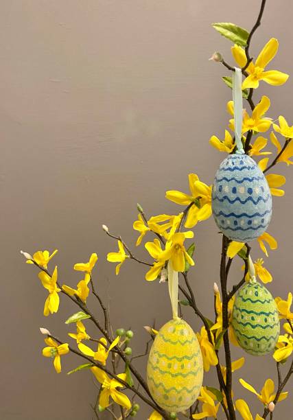 istock Easter Eggs Hanging from Blooming Forsythia Branch 2035731710