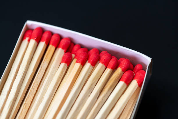 Close up view of box with matches over a table in the kitchen