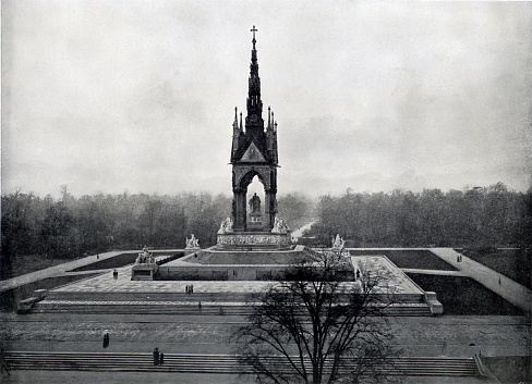 Unter den Linden leading up to Brandenburg Gate in Berlin, Germany. The German Empire/Imperial Germany era (circa mid 19th century). Vintage halftone photo etching circa late 19th century.