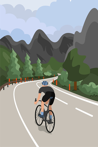 Drawn cyclist rides into the mountains